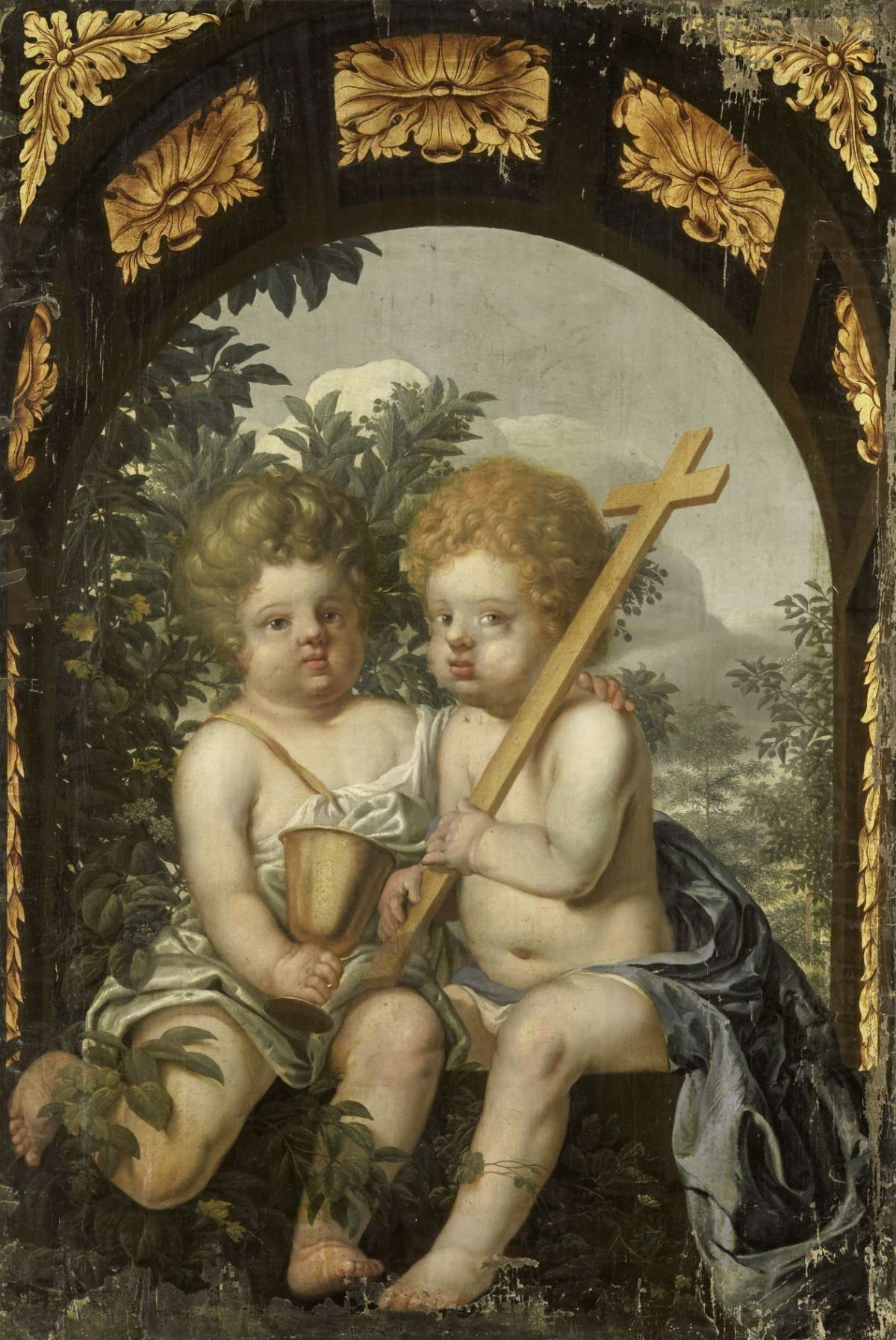 Christian Allegory with two Children with Cross and Chalice, anonymous, 1650 - 1699