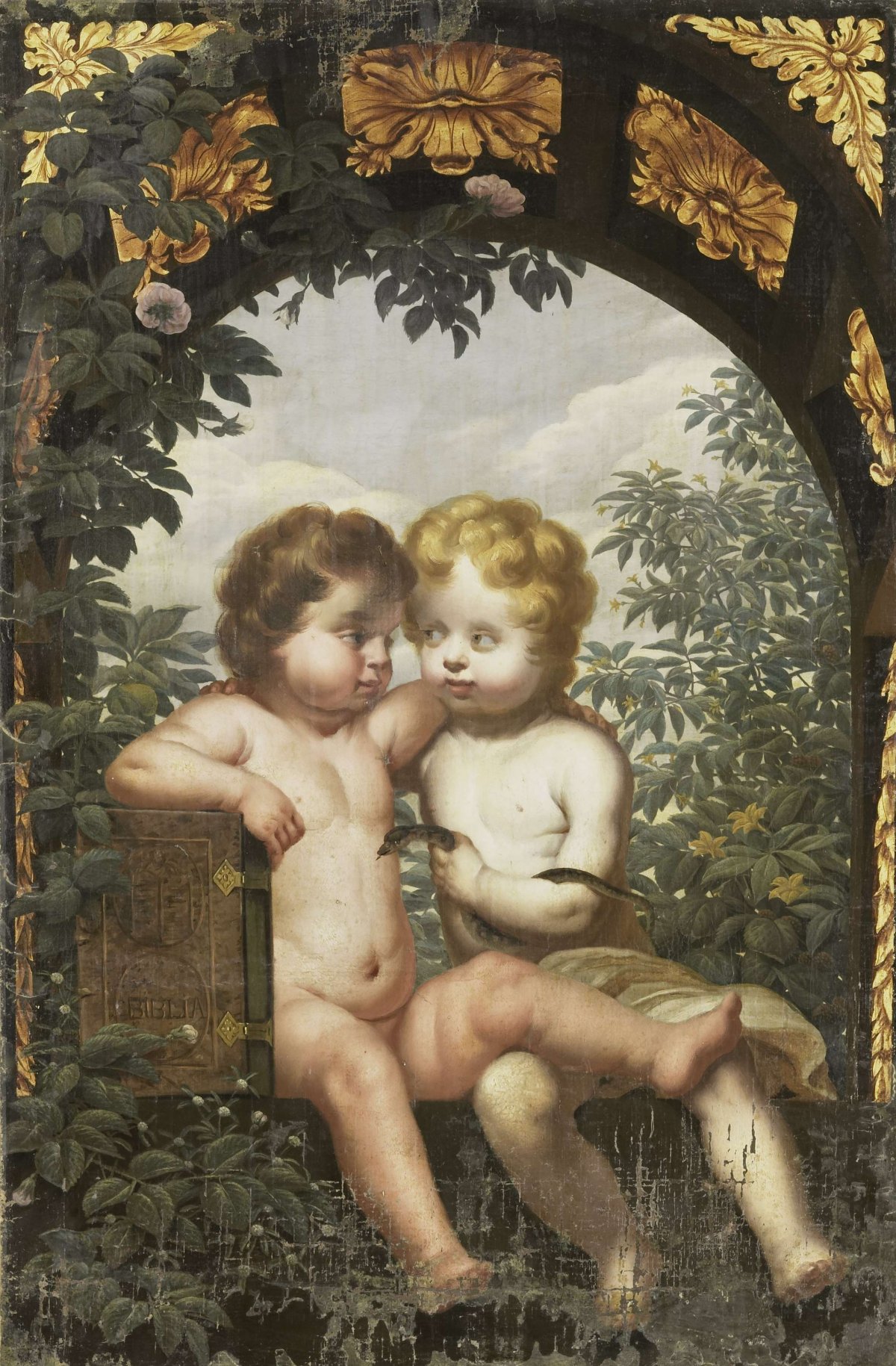 Christian Allegory with two Children with a Bible and Snake, anonymous, 1650 - 1699