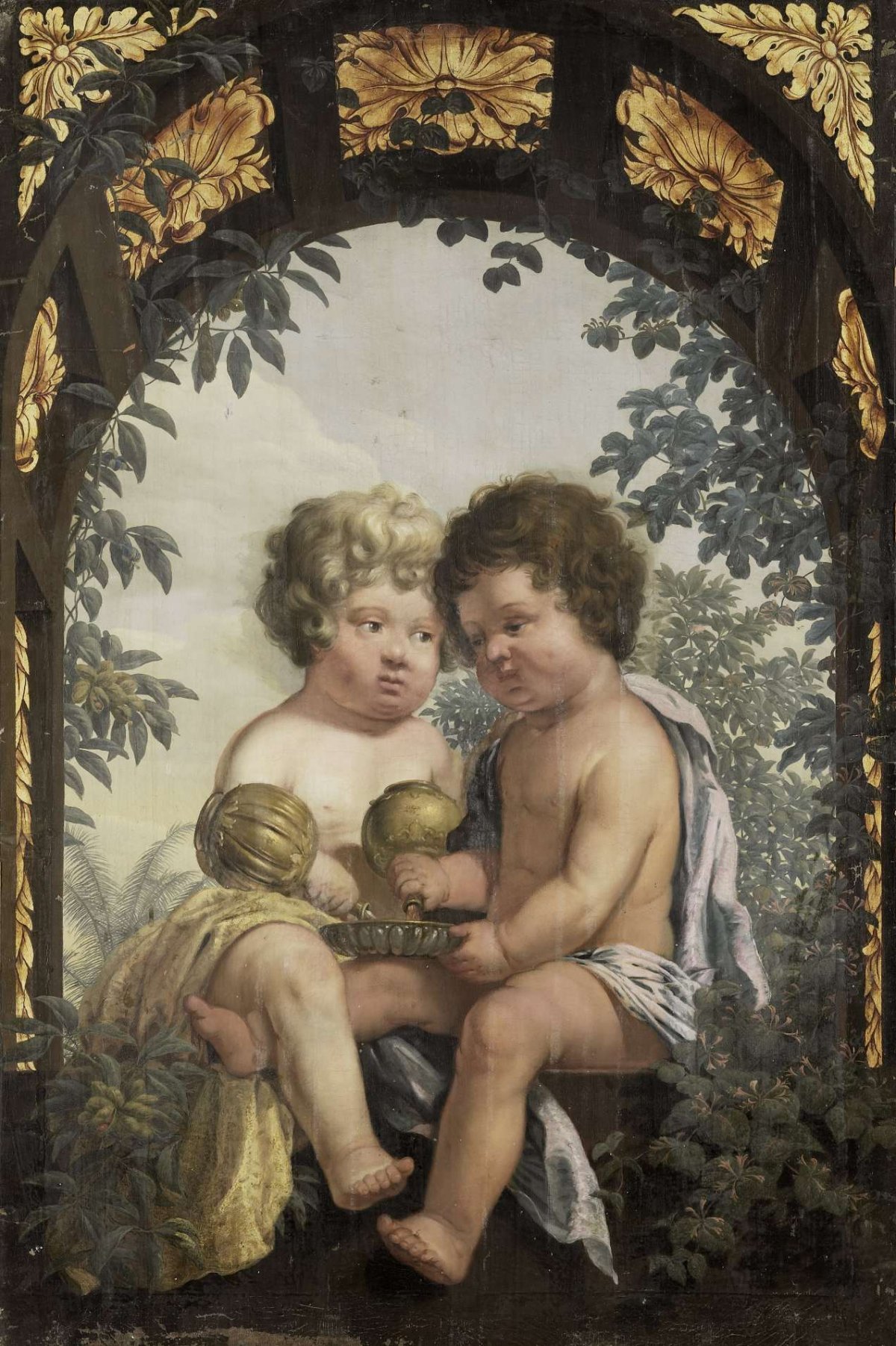 Christian Allegory with two Children both Pouring from a Carafe into a Bowl, anonymous, 1650 - 1699