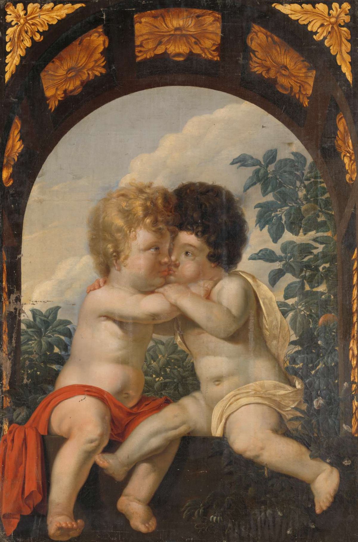Christian Allegory with two Children Hugging each other, anonymous, 1650 - 1699