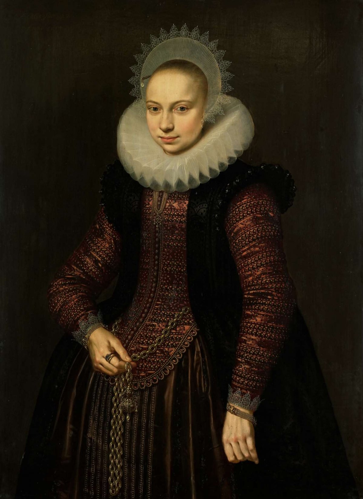 Portrait of Brechtje Overrijn van Schoterbosch (1592-1618), Cornelis van der Voort, 1614