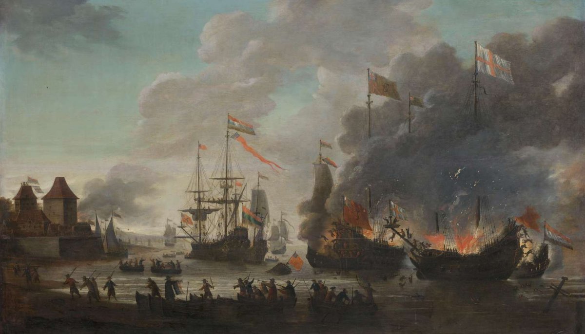 The Dutch Burning English Ships during the Dutch Raid on the Medway, 20 June 1667, Jan van Leyden, 1667 - 1669