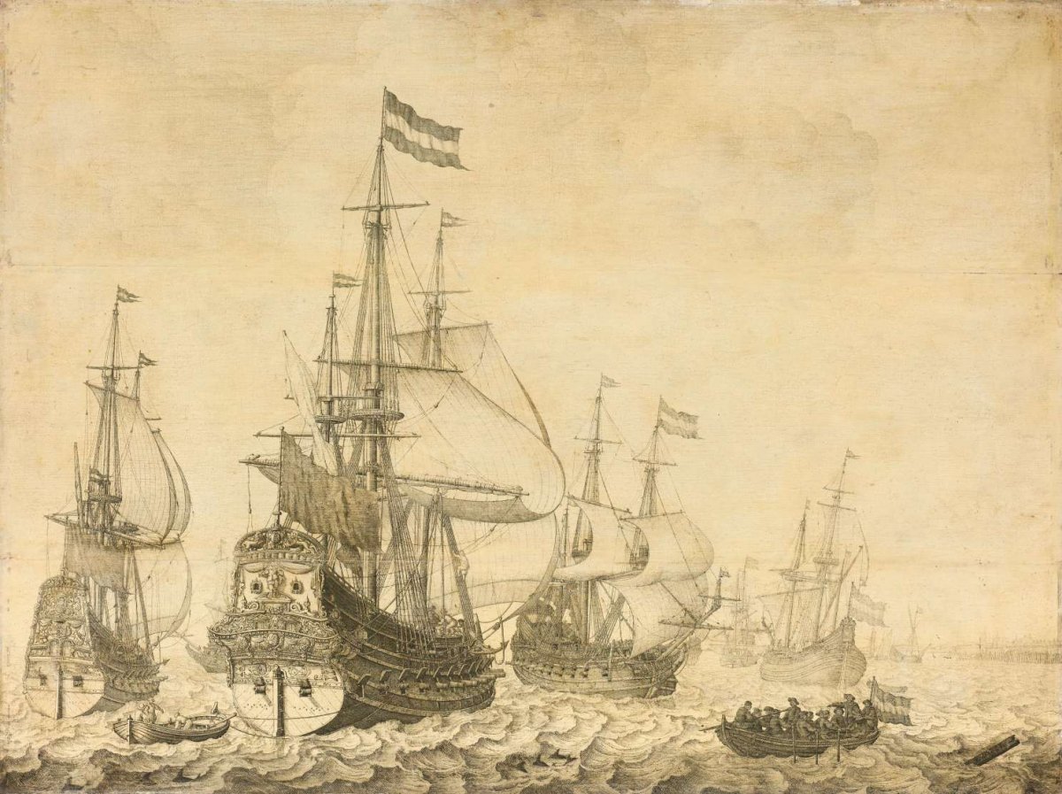 "Seascape with the Dutch Men-of-War including the "Drenthe" and the "Prince Frederick-Henry"", Willem van de Velde (I), 1630 - 1670