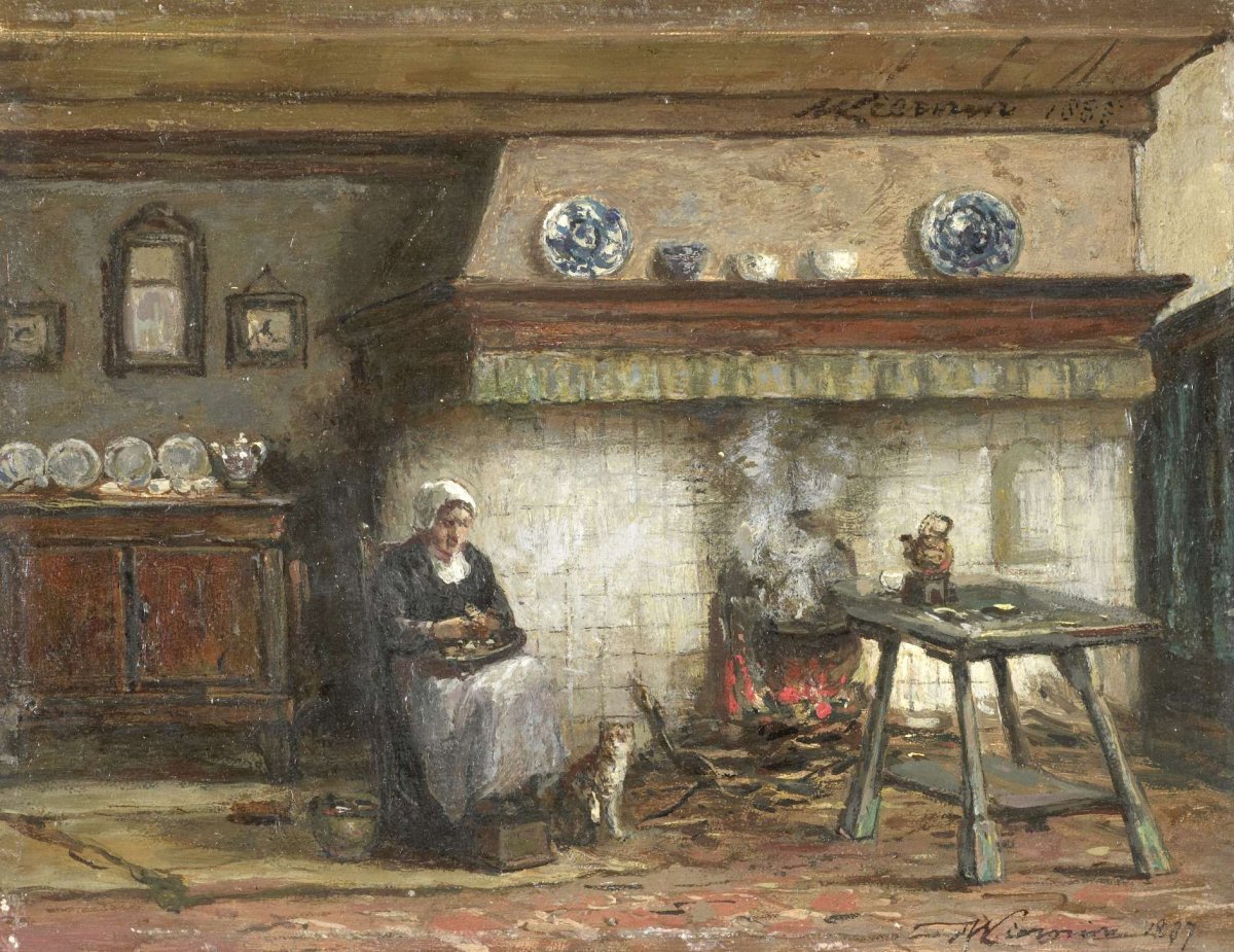 Interior of a Cottage in Scheveningen, Willem Adriaan Alexander Liernur, 1887