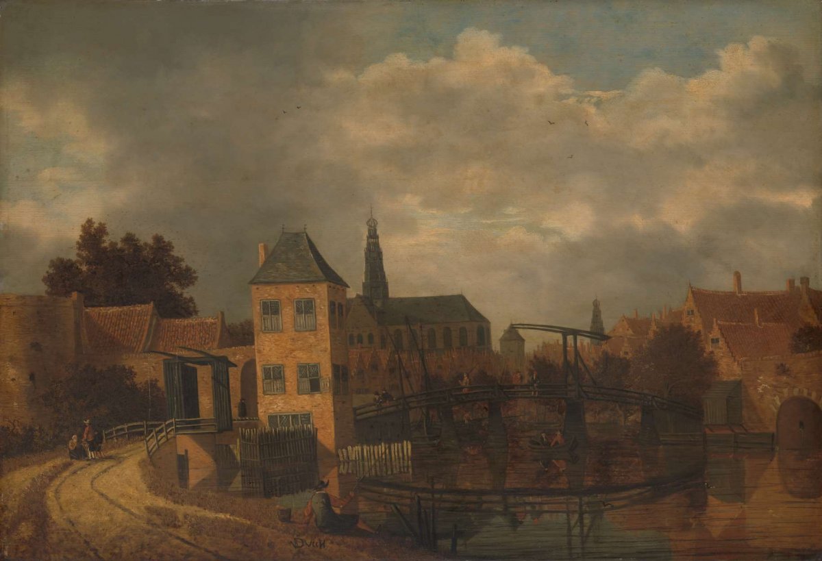 View of the Town of Haarlem, taken from the Spaarne River, showing the Eendjespoort, Balthasar van der Veen, c. 1650 - c. 1659