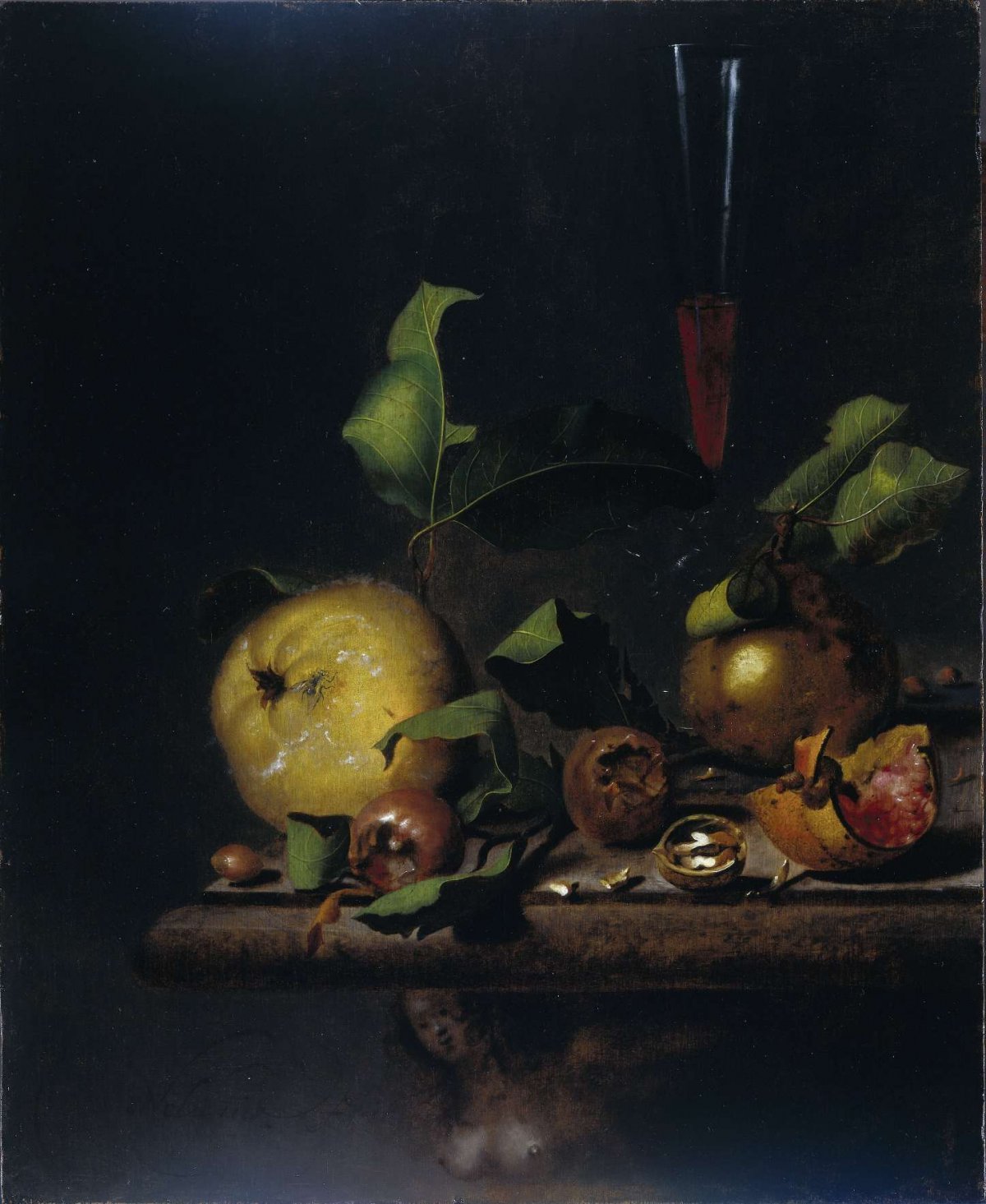 Still Life with Quinces, Medlars and a Glass, Martinus Nellius, 1669 - 1719
