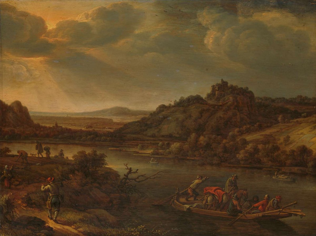 River View with Ferry, Herman Saftleven, 1655