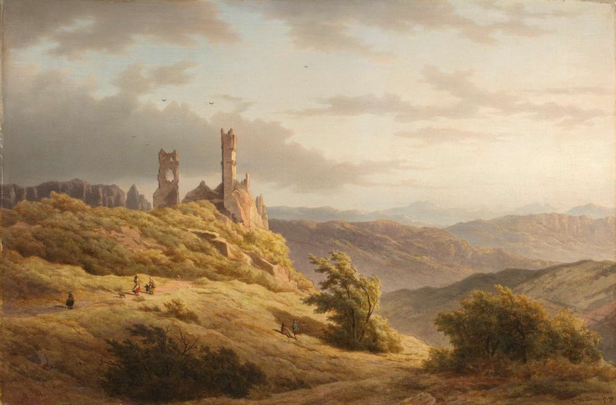 Mountainous Landscape with a Ruin, Louwrens Hanedoes, 1849