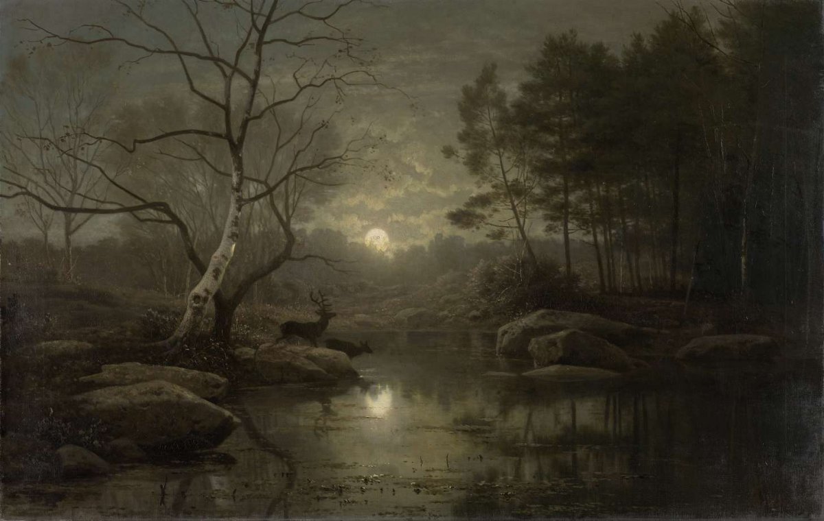 Forest Landscape in the Moonlight, Georg Eduard Otto Saal, 1861