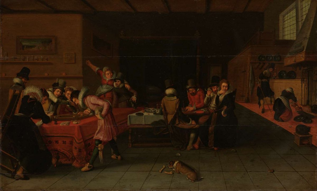 Interior with Gamblers and Drinkers, anonymous, c. 1620 - c. 1625