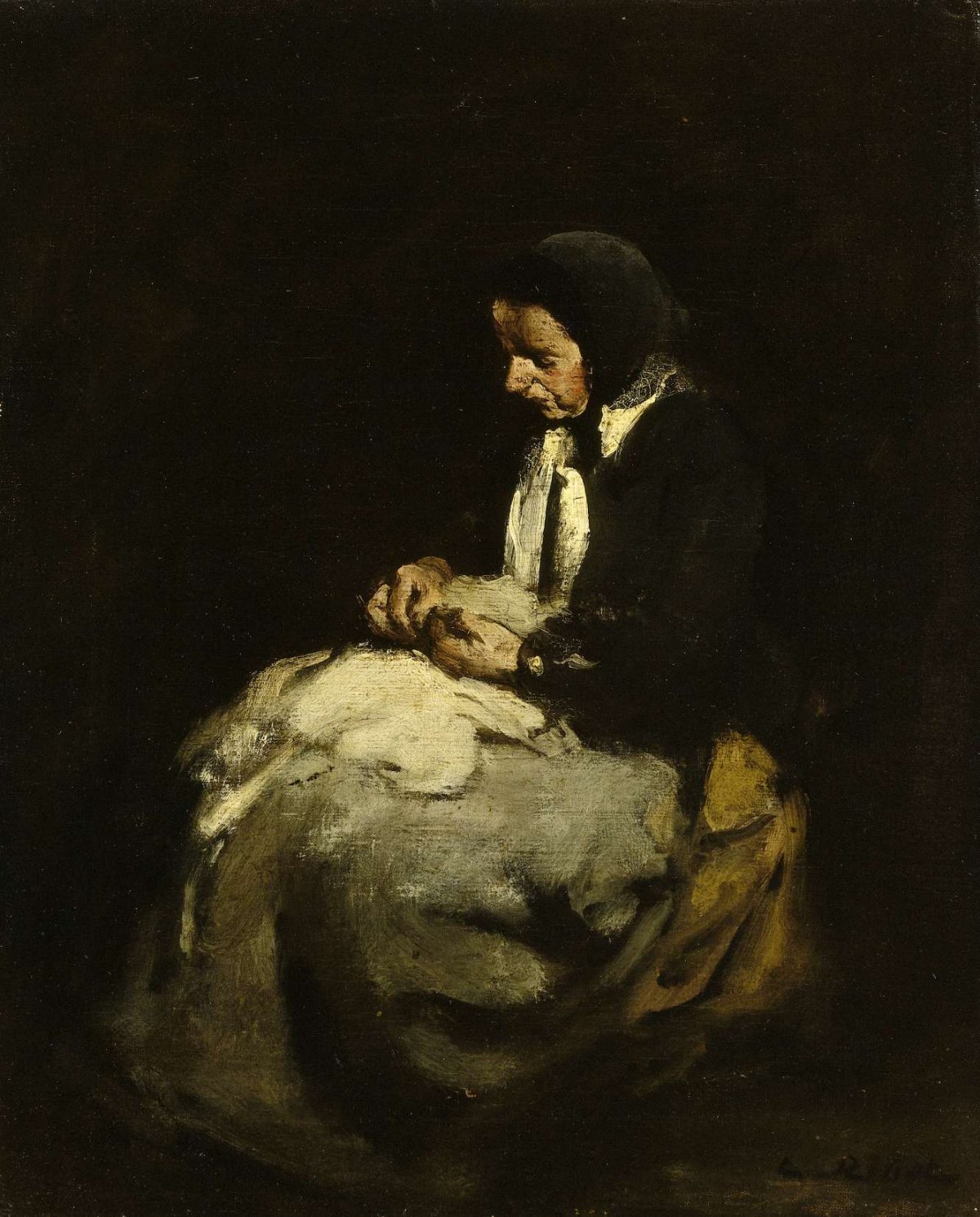 Woman sewing, Théodule Augustin Ribot, 1850 - 1891