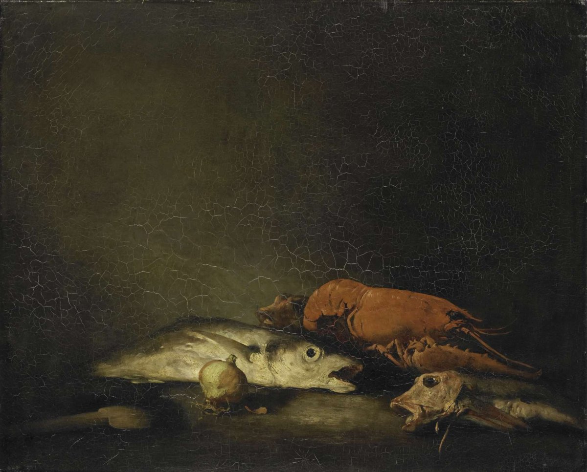 Still life with fish and a lobster, Théodule Augustin Ribot, 1850 - 1891
