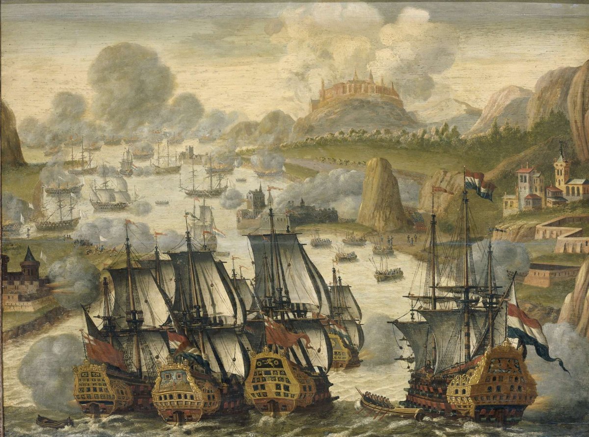 Naval Battle of Vigo Bay, 23 October 1702. Episode from the War of the Spanish Succession, anonymous, c. 1705
