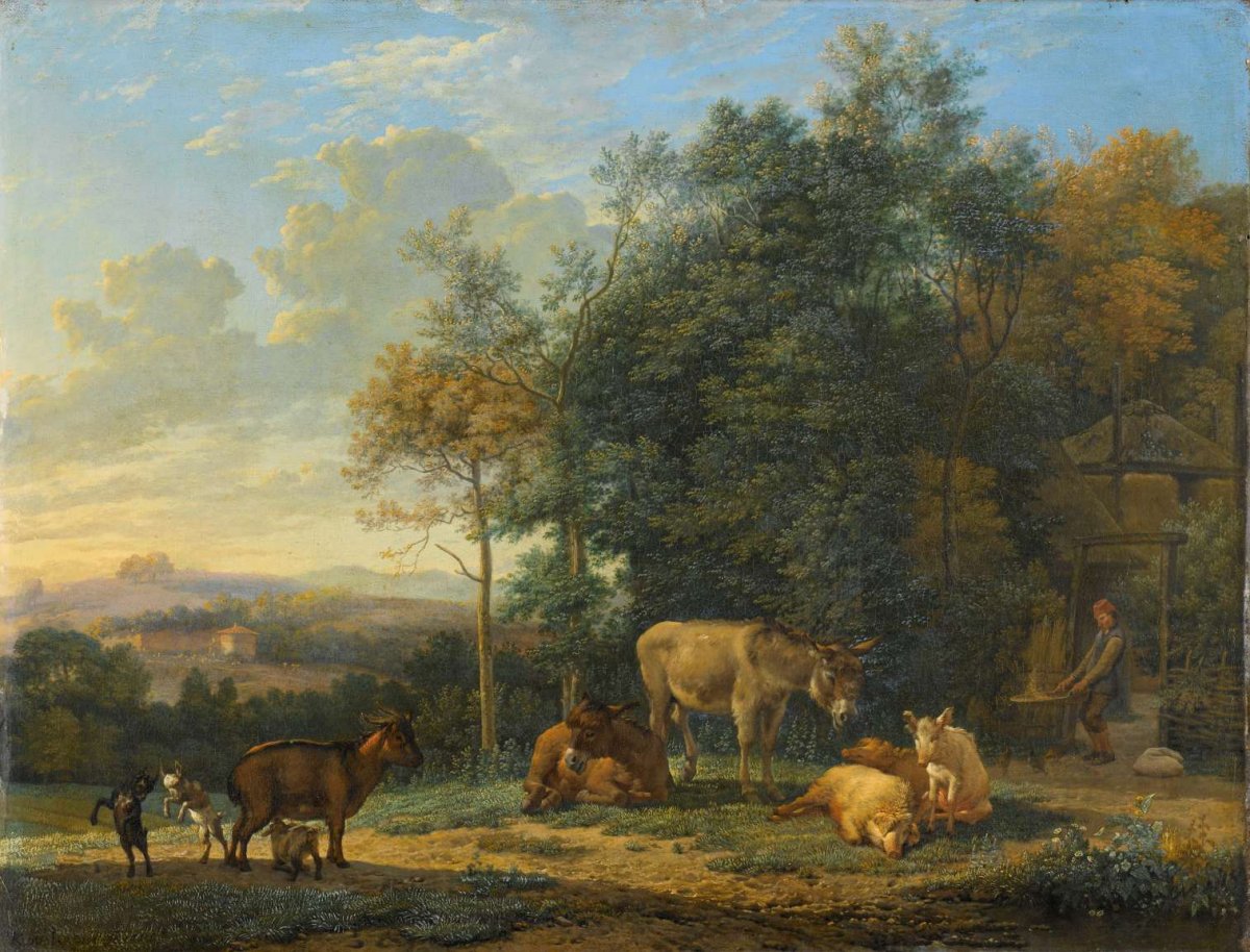 Landscape with Two Donkeys, Goats and Pigs, Karel du Jardin, 1655