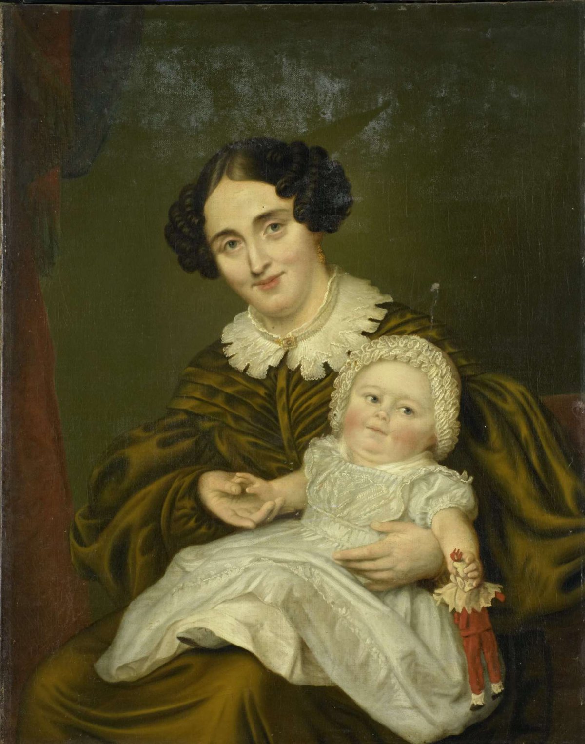 Double portrait of a woman, probably Johanna Gesiena van Demmeltraadt (1804-1878), wife of Jan Hendrik Carp (1788-1845) and her son Clemens Johan (1834-1889) or daughter Anna Johanna (1842-1901), Louis Moritz, 1835 - 1843