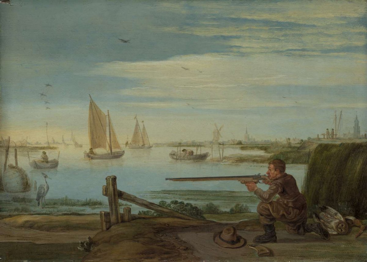A Bird Hunter on a Riverbank, Arent Arentsz, c. 1625 - c. 1630