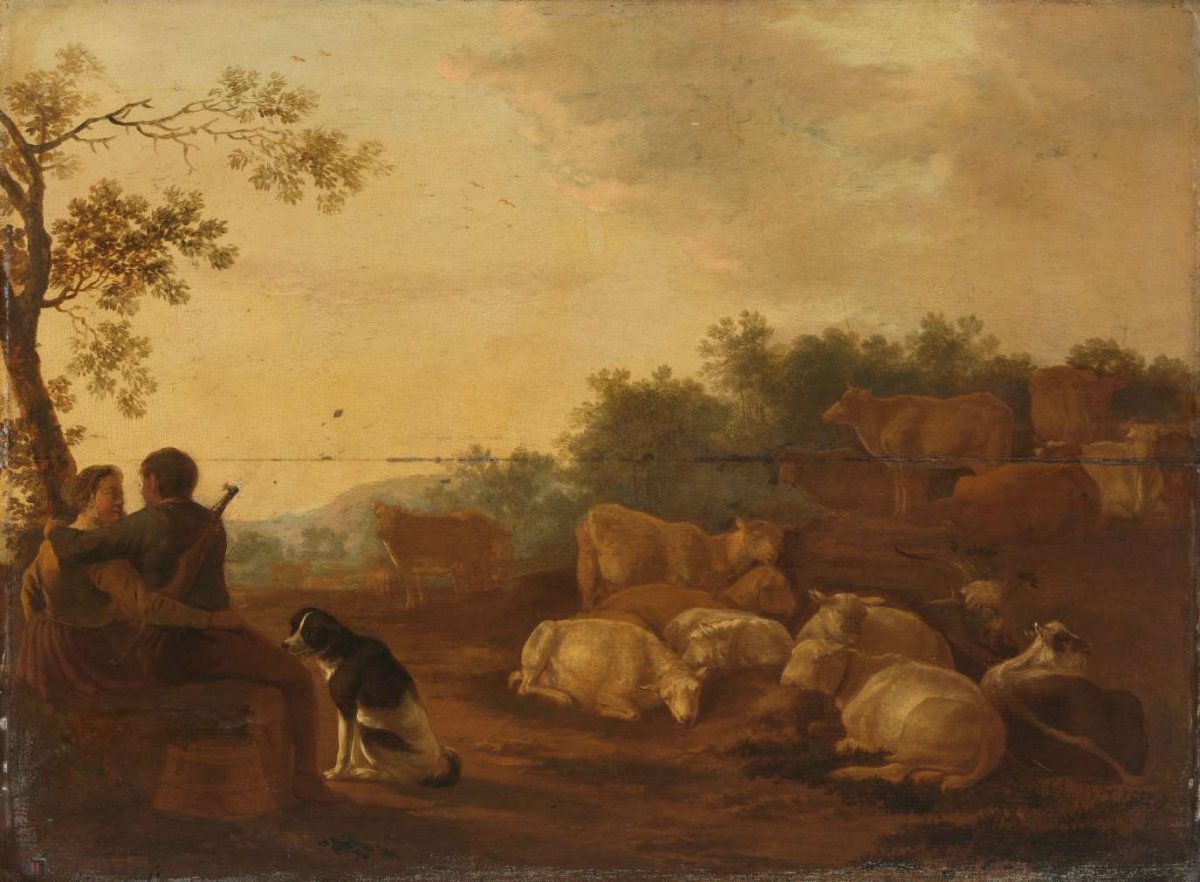 Landscape with sheperd, sheperdess and cattle, Willem Ossenbeeck, c. 1632