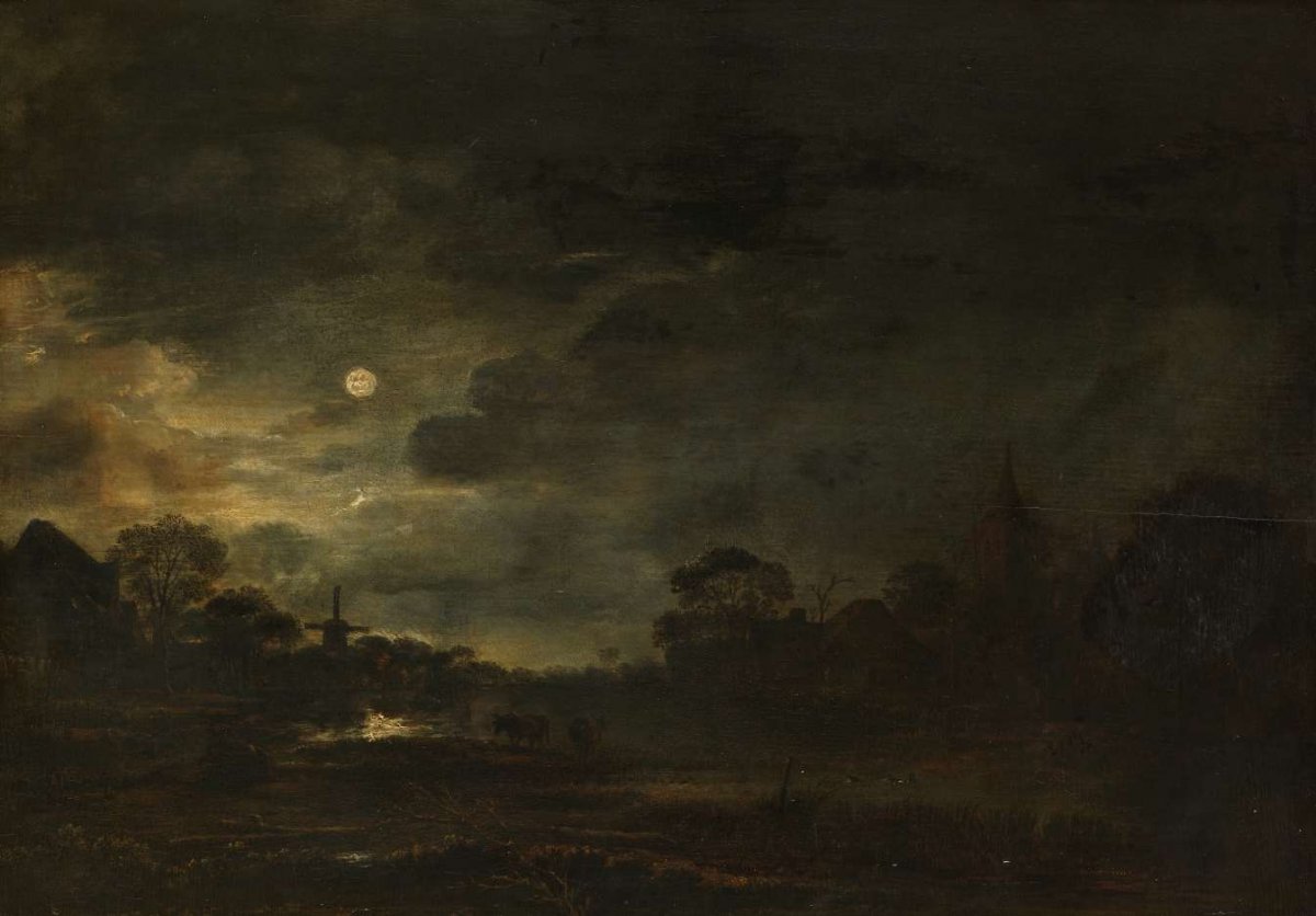 Landscape by Moonlight, Aert van der Neer, c. 1640 - c. 1650
