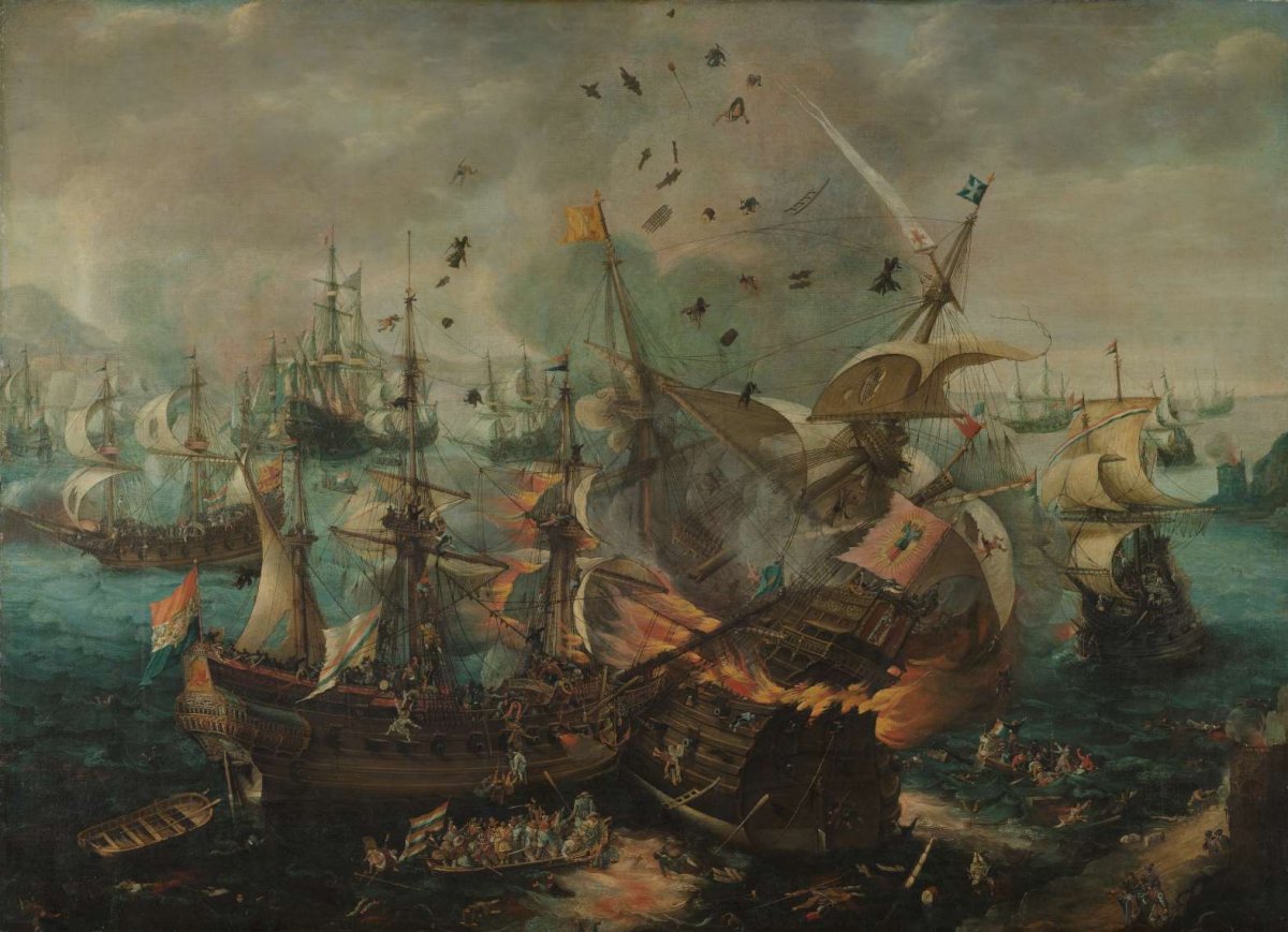 Battle of Gibraltar in 1607, Cornelis Claesz van Wieringen, c. 1621