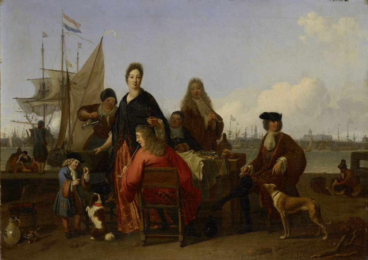 The Bakhuysen and de Hooghe Families dining at the Mosselsteiger (Mussel Pier) on the Y, Amsterdam, Ludolf Bakhuysen, 1702