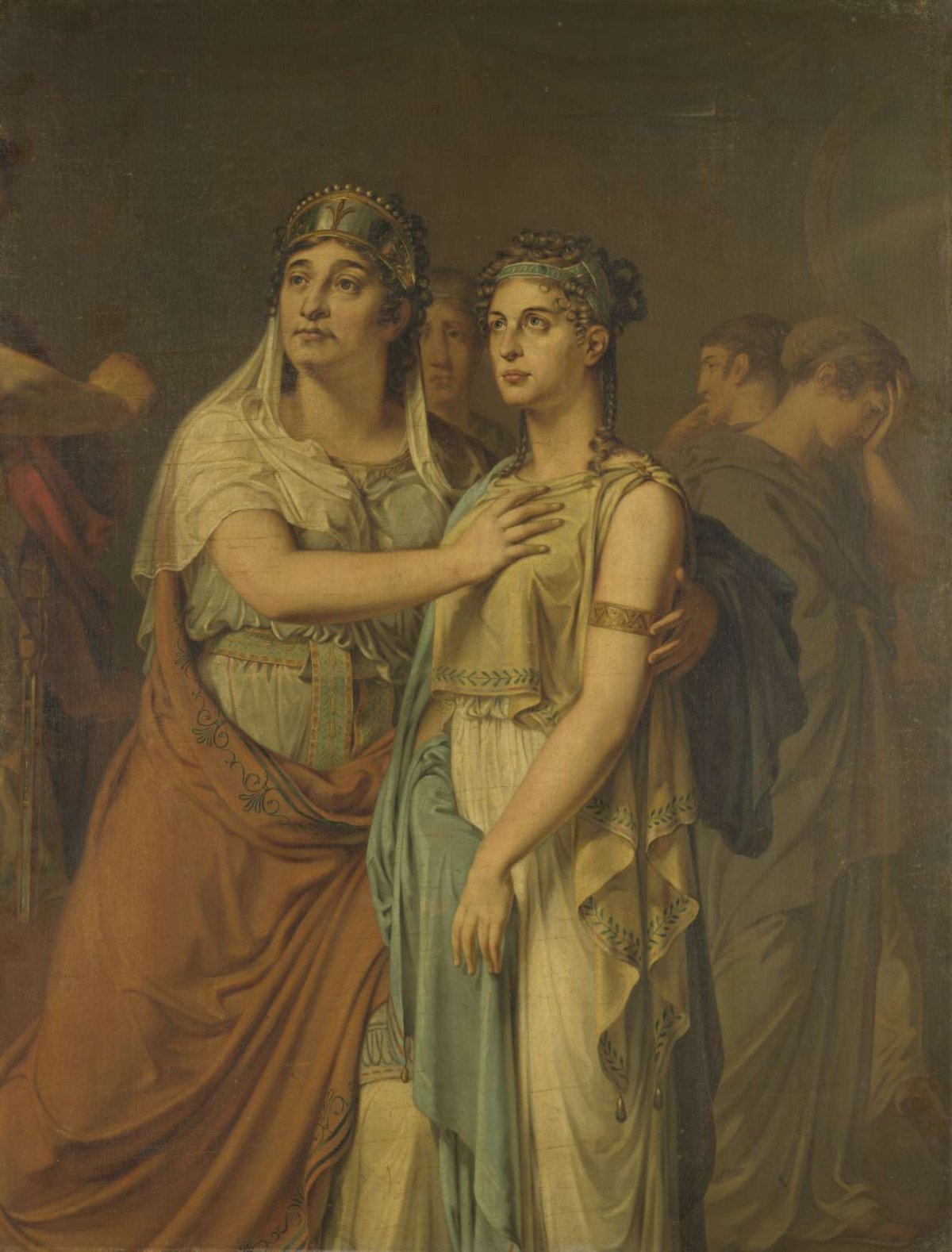 The actresses Joanna Cornelia Ziesenis-Wattier (1762-1827) and Geertruida Jacoba Grevelink-Hilverdink (1786-1827) in Iphigenia (1674) by Jean Racine (1639-99), Louis Moritz, 1800 - 1813