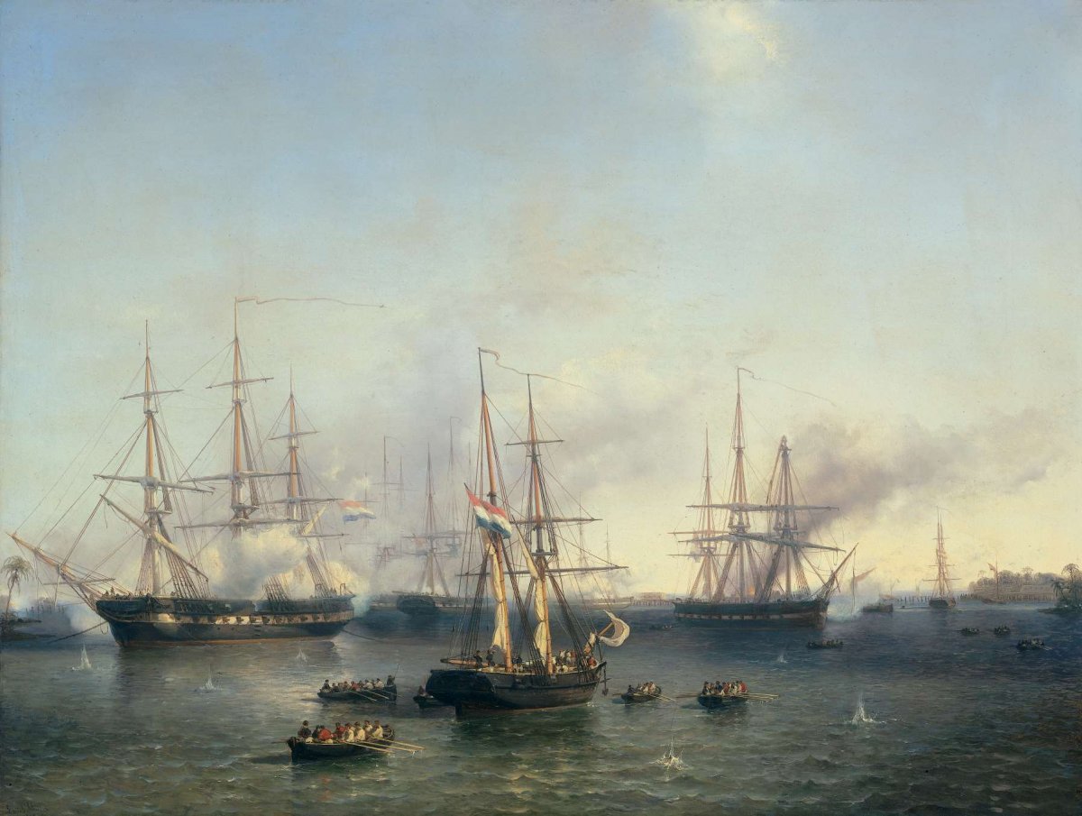 Conquest of Palembang, Sumatra in Indonesia, by Lieutenant-General De Kock, June 24, 1821, Louis Meijer, 1857