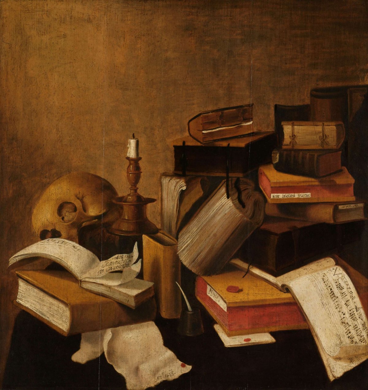 Vanitas Still Life with Books, anonymous, 1633