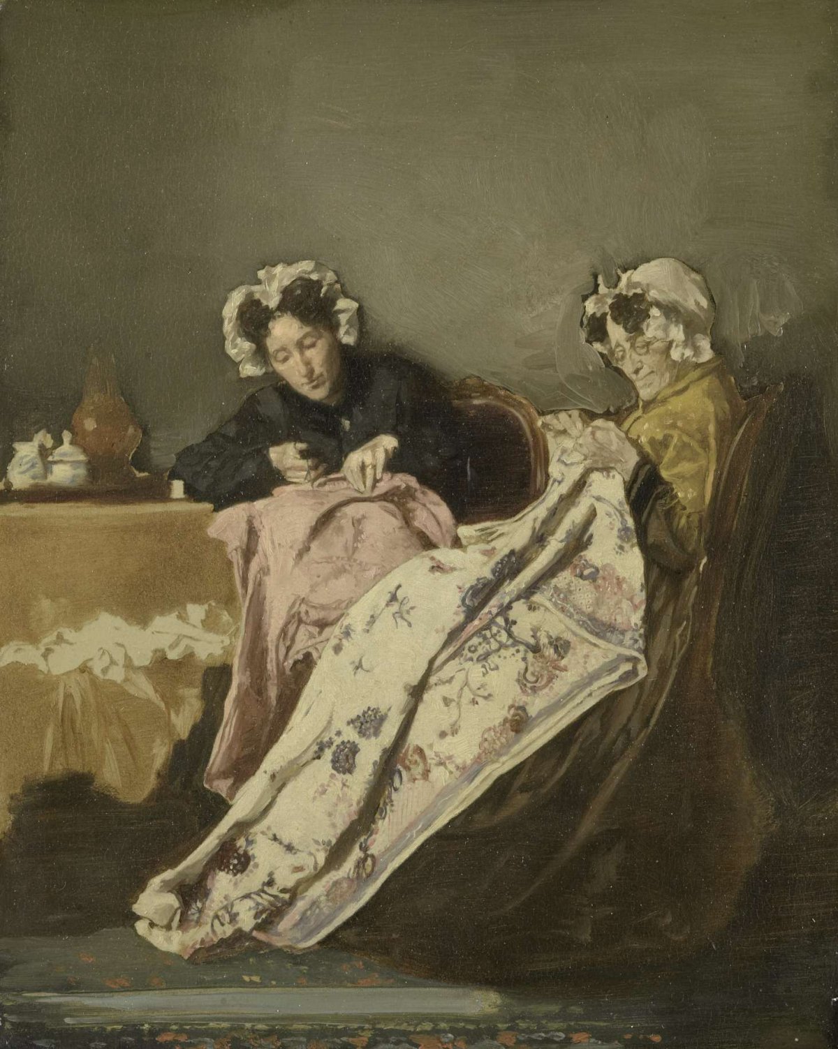 Two Ladies at their Sewing, Alexander Hugo Bakker Korff, c. 1860 - c. 1882