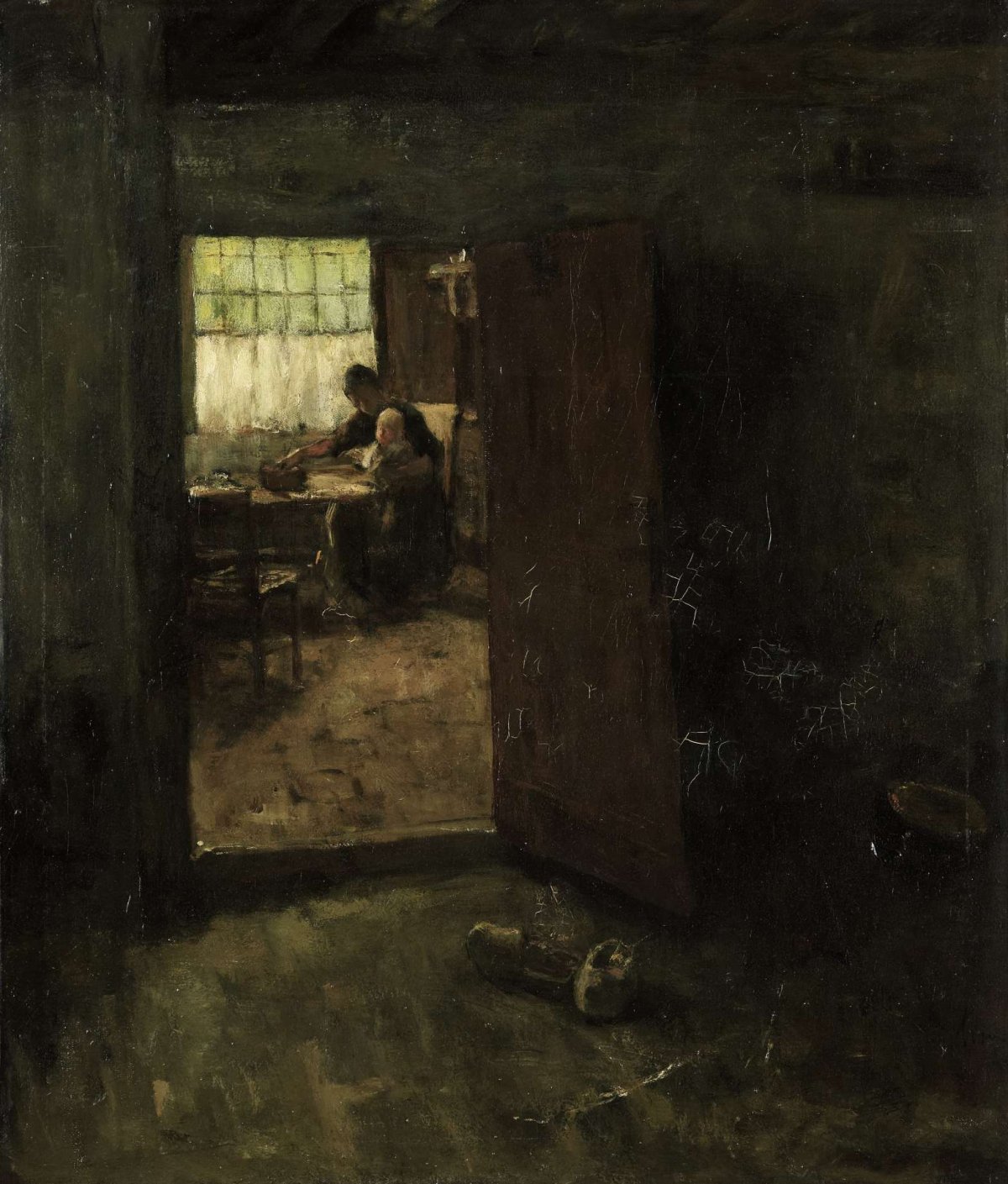 Domestic Interior with Country Woman and Child, Jacob Simon Hendrik Kever, c. 1880 - c. 1907