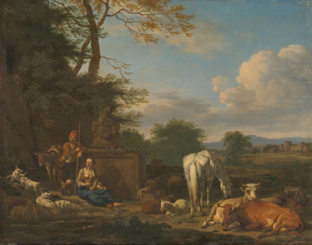 Arcadian Landscape with resting Shepherds and Animals, Adriaen van de Velde, 1664