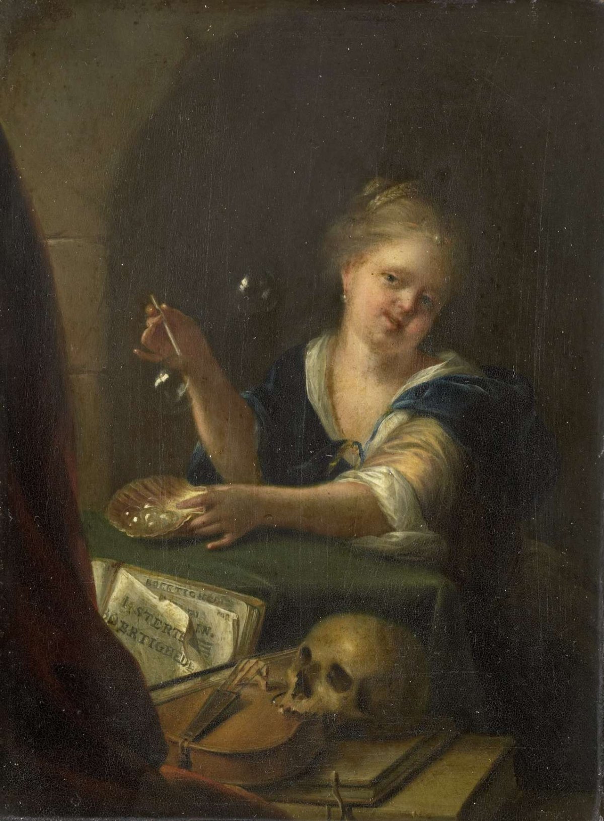 Bubble-blowing Girl with a Vanitas Still Life, Adriaen van der Werff, 1680 - 1775