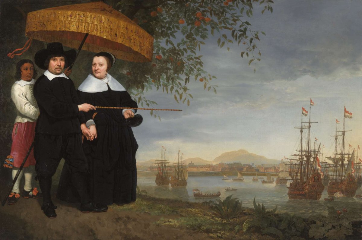 VOC Senior Merchant with his Wife and an Enslaved Servant, Aelbert Cuyp, c. 1650 - c. 1655