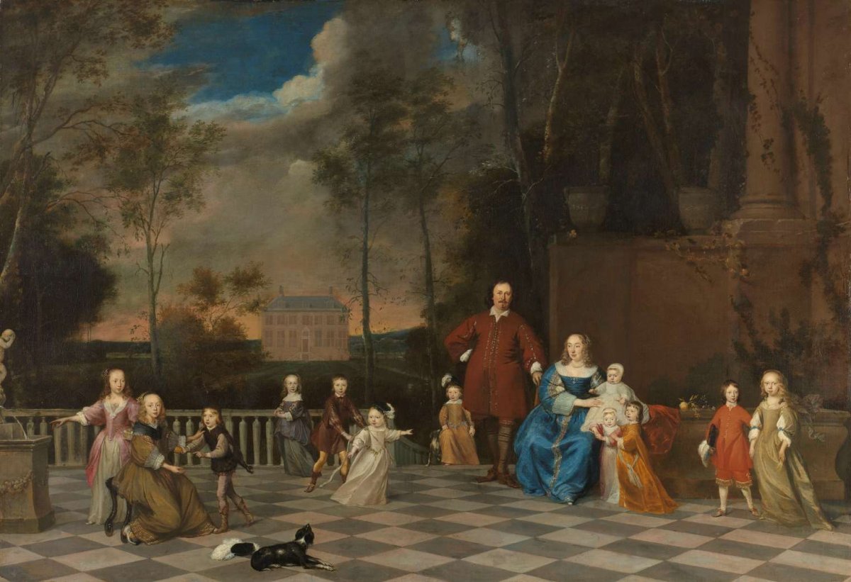 The Amsterdam Merchant Jeremias van Collen (1608-1676), with his Wife and their Twelve Children, Pieter van Anraedt, 1655 - 1657