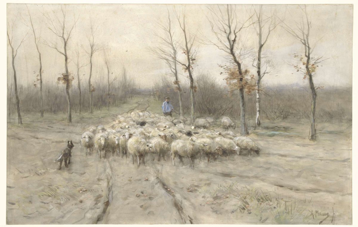 Flock of sheep on the moors near Laren, Anton Mauve, 1848 - 1888