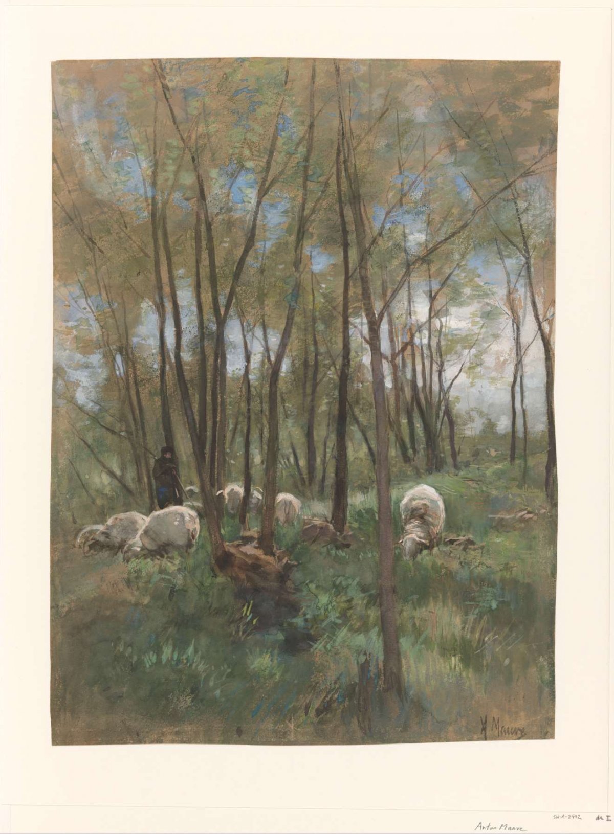 Sheep herd in a forest, Anton Mauve, 1848 - 1888