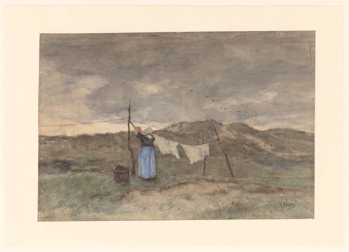 Woman at a clothesline in the dunes, Anton Mauve, 1848 - 1888