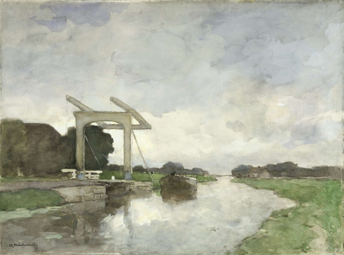 Drawbridge at Noorden, Johan Hendrik Weissenbruch, c. 1890