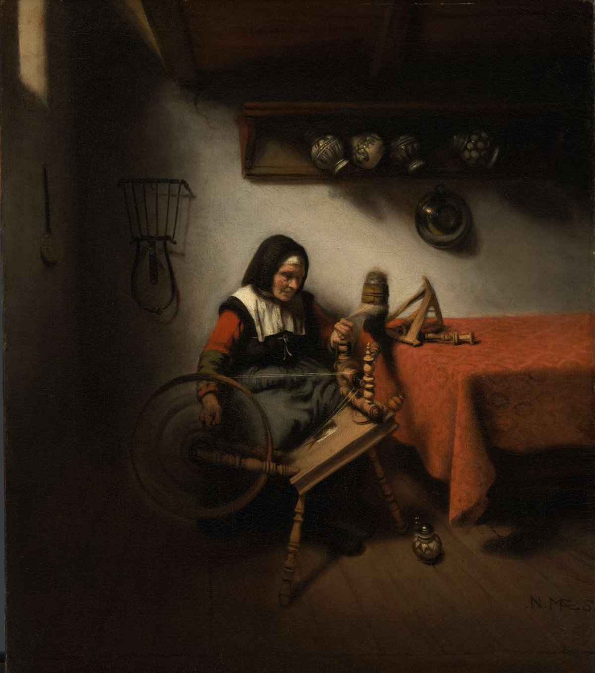 Old Woman Spinning, Nicolaes Maes, 1650 - 1660