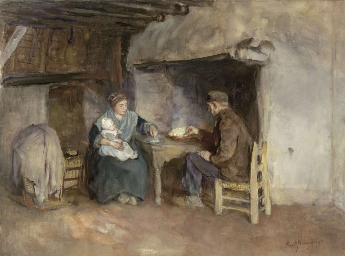 Lunch in a peasant family, Albert Neuhuys (1844-1914), 1895