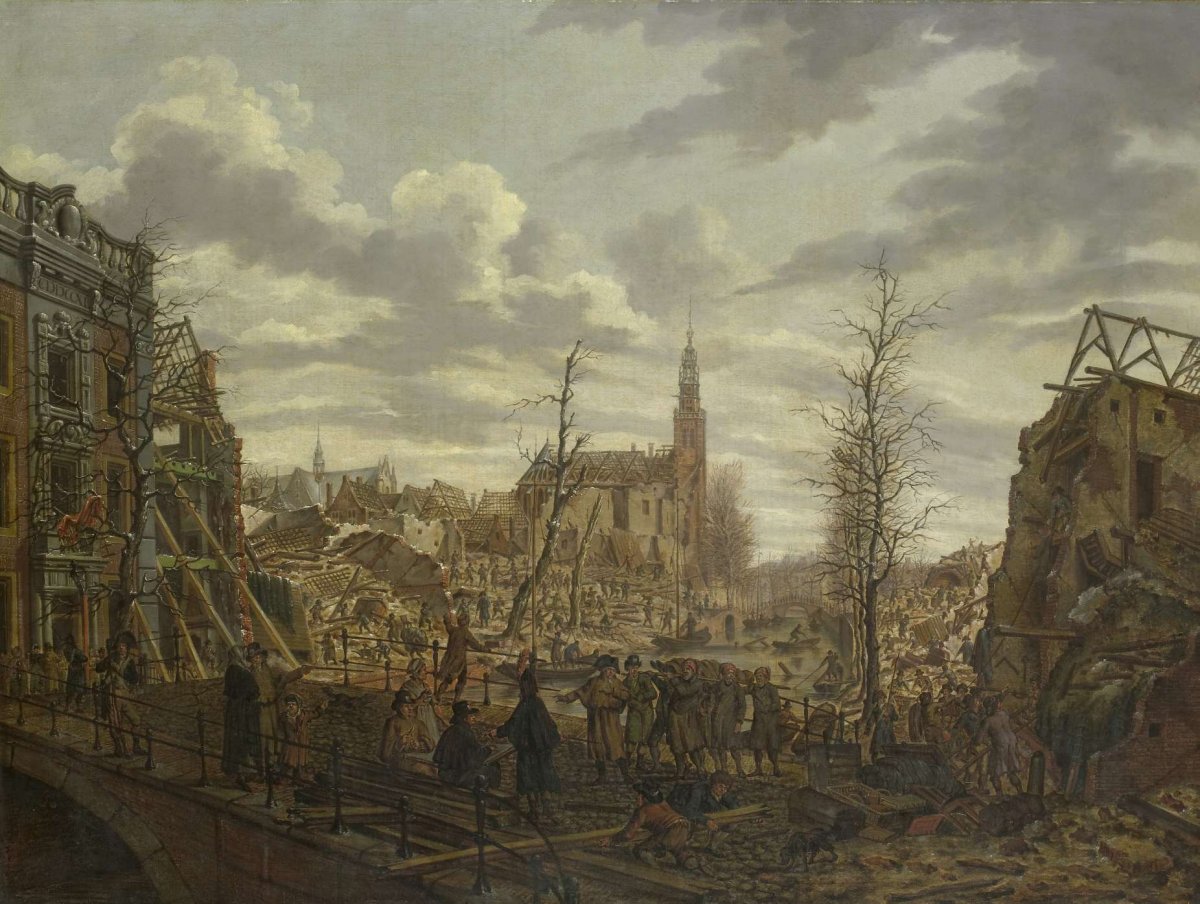 The Rapenburg, Leiden, three Days after the Explosion of a Powder Ship on 12 January 1807, Johannes Jelgerhuis, 1807