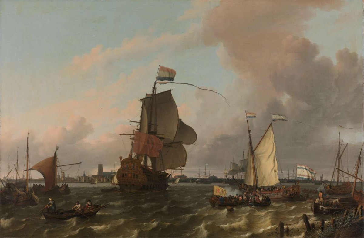 The Man-of-War Brielle on the River Maas off Rotterdam, Ludolf Bakhuysen, 1689
