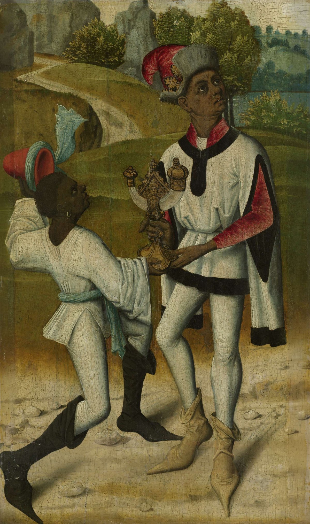 King Balthasar, one of the Three Magi, and a Servant, fragment from An Adoration of the Magi, anonymous, c. 1480 - c. 1490