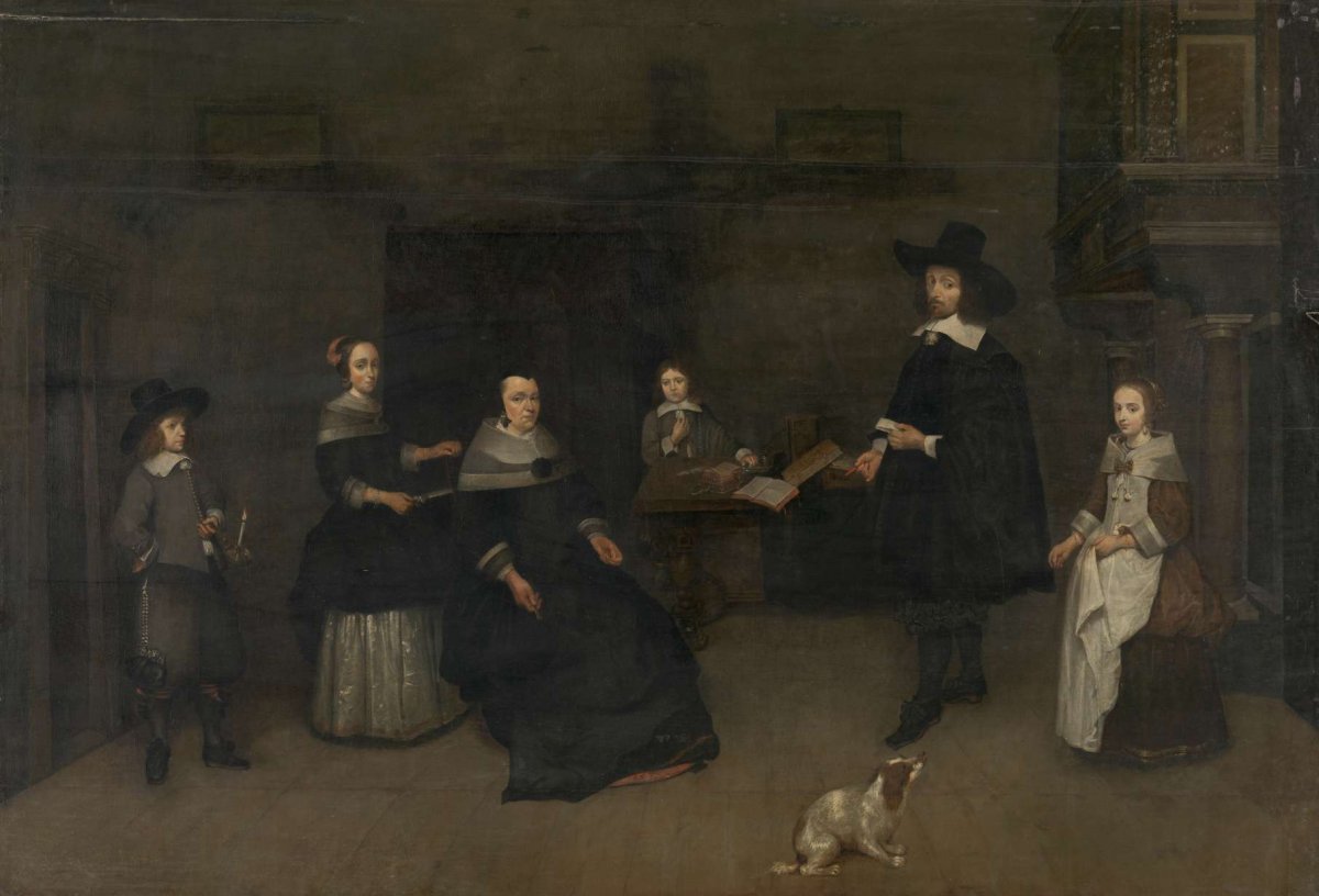 Family scene, Caspar Netscher, 1649 - 1684