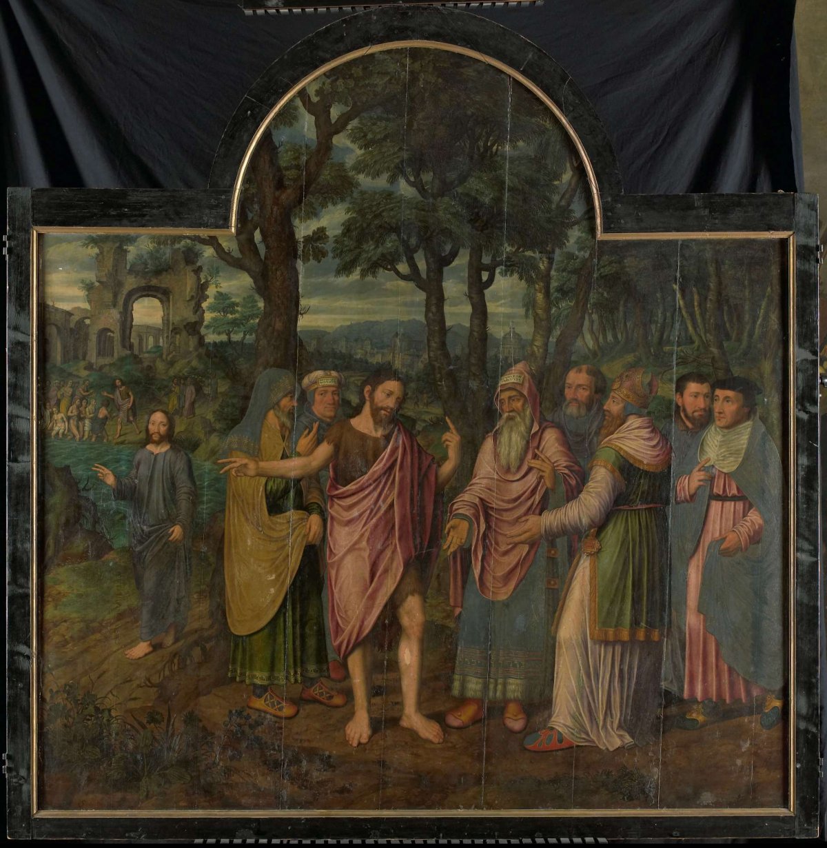 John the Baptist admonishes the Pharisees, center panel of a triptych, Jan van Coninxloo (II), 1557