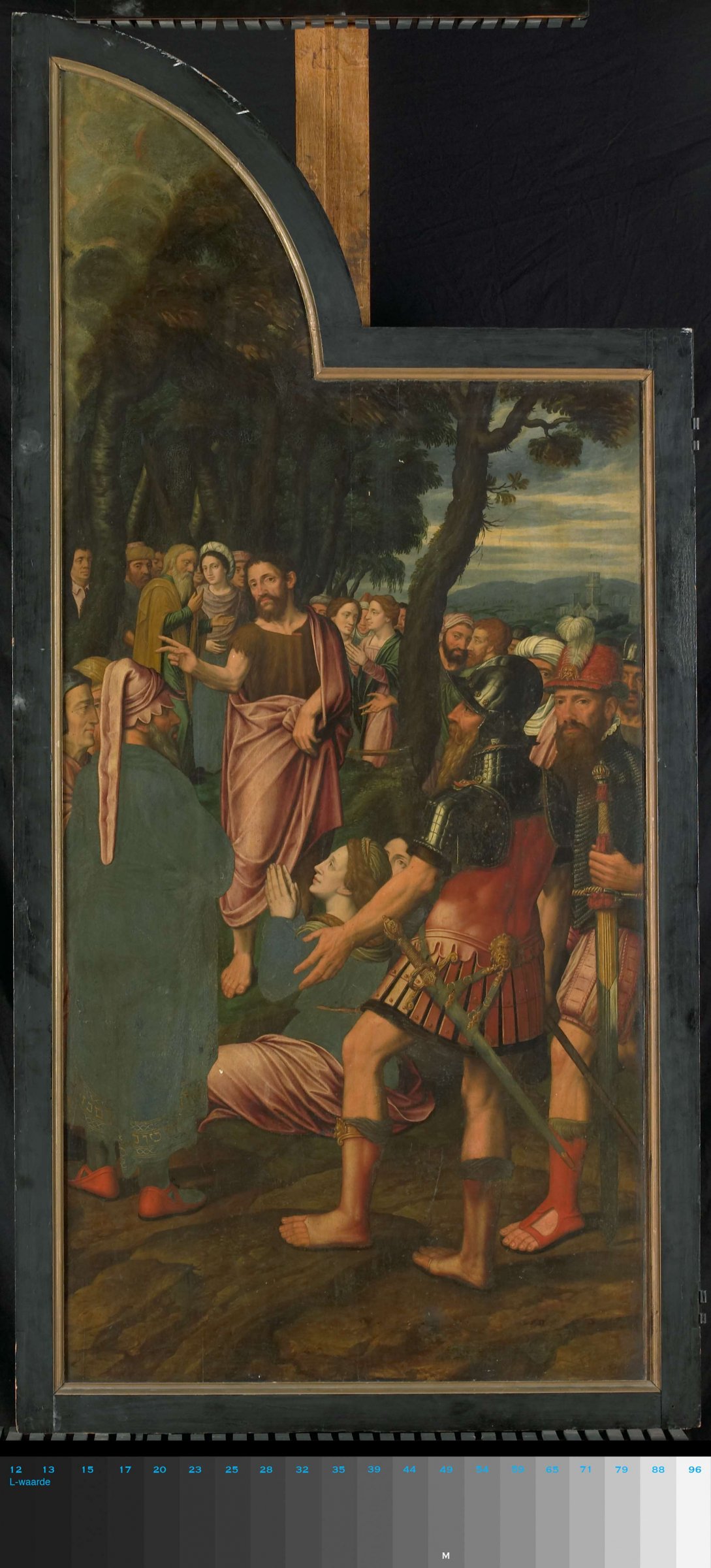The preaching of John the Baptist, left panel of a triptych, Jan van Coninxloo (II), 1557