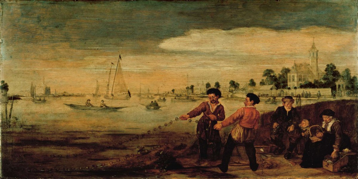 Fishermen on the Bank of the Amstel near the Pauwentuin, Amsterdam, Arent Arentsz, c. 1625 - c. 1630