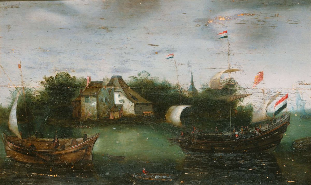 A Sea-going Vessel Sailing into an Inland Waterway, anonymous, c. 1614 - c. 1630