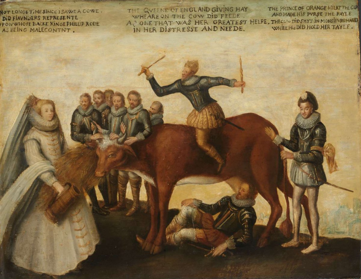 The Dairy Cow: The Dutch Provinces, Revolting against the Spanish King Philip II, Are Led by Prince William of Orange, The States General Entreat Queen Elizabeth I for Aid, anonymous, c. 1633 - c. 1639