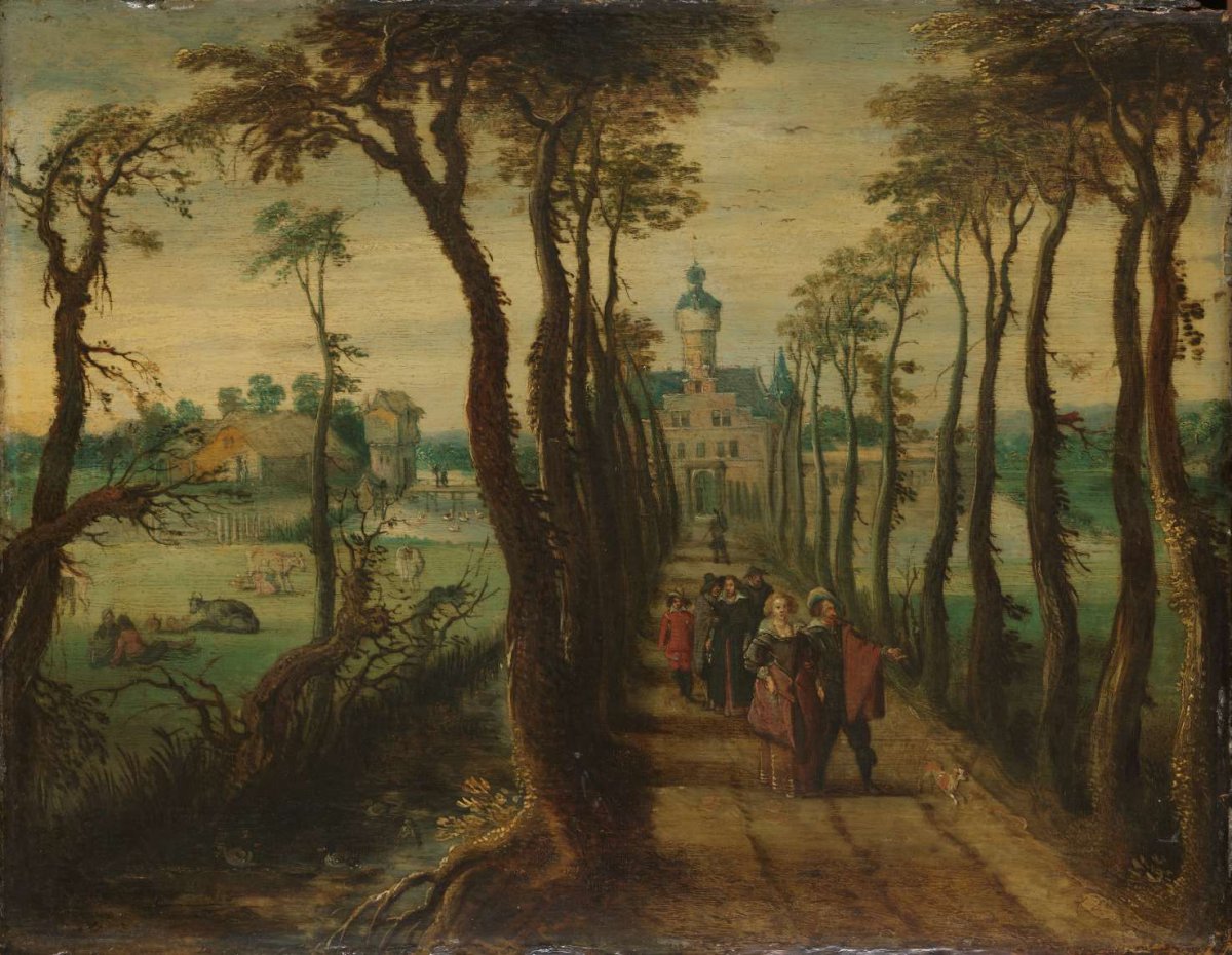 Elegant Company on a Causeway Leading towards a Country-House, anonymous, c. 1650