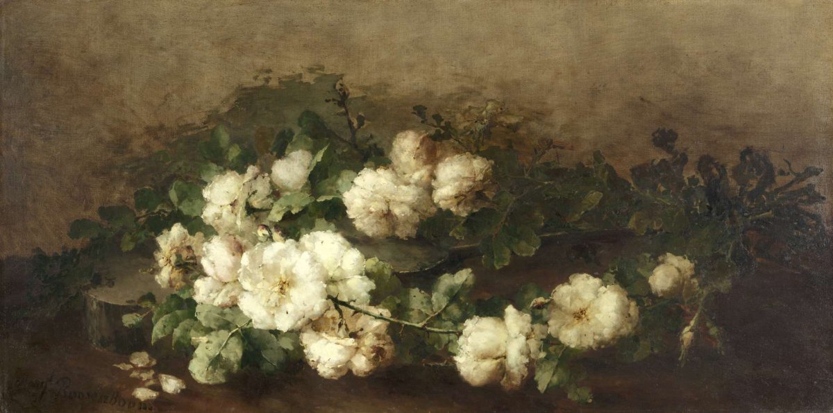 Still life with guitar and roses, Margaretha Roosenboom, 1880 - 1896